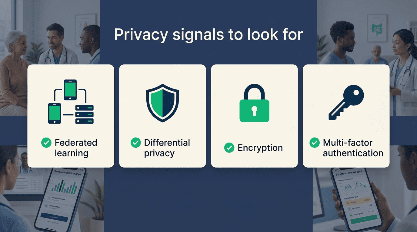 Four privacy signals to look for in a health app: federated learning, differential privacy, encryption, multi-factor authentication