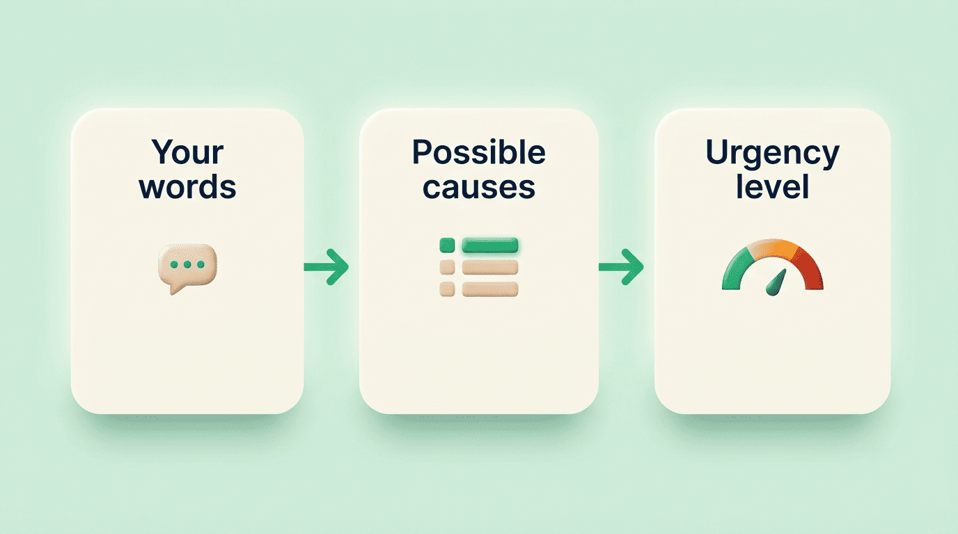 Three-step diagram: your words become possible causes, then an urgency level