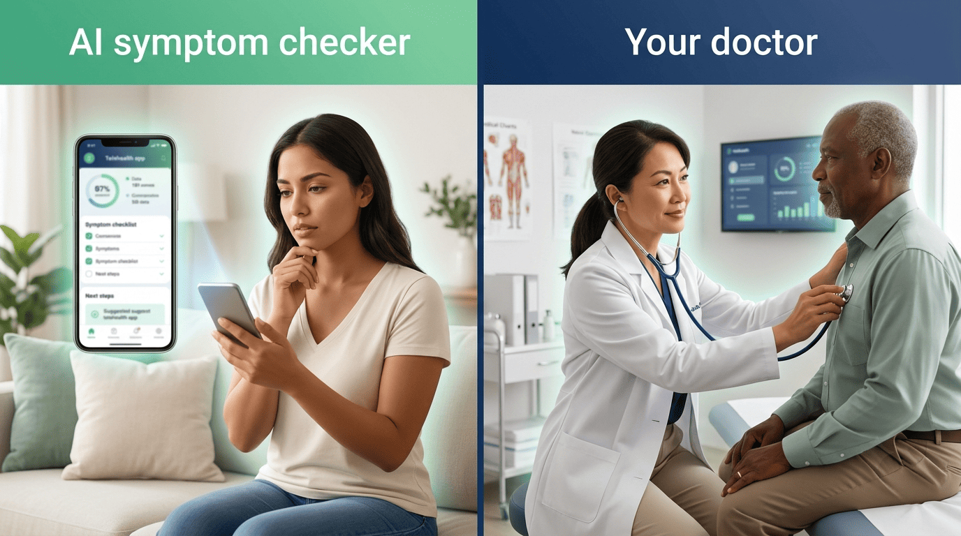 Split comparison of an AI symptom checker versus an in-person doctor visit